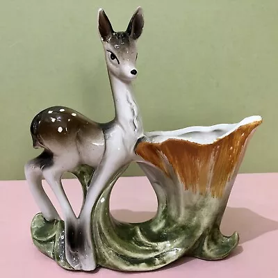 Buy 7” Vintage C.1940s Handpainted Ceramic Bambi Deer Fauna Figurine Bud Spill Vase • 40£