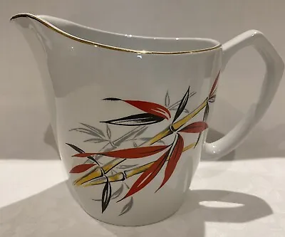 Buy Vintage 1950’s Alfred Meakin White Jug With Red, & Yellow Bamboo Pattern 12cm  • 6£