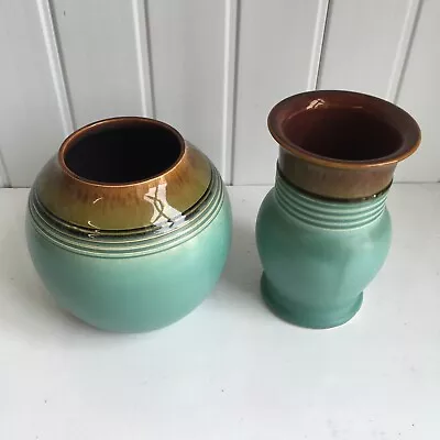 Buy 2x Vintage Langley Vase Green And Brown CH • 20£