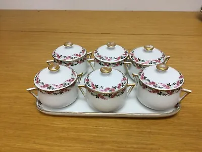 Buy Antique P D LIMOGES Porcelain (6) Soup Cups W/Lids & Serving Tray • 220.53£