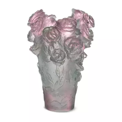 Buy New Daum Crystal Mini Rose Passion Vase Green & Pink #05264-1 /c Brand Nib F/sh • 331.37£