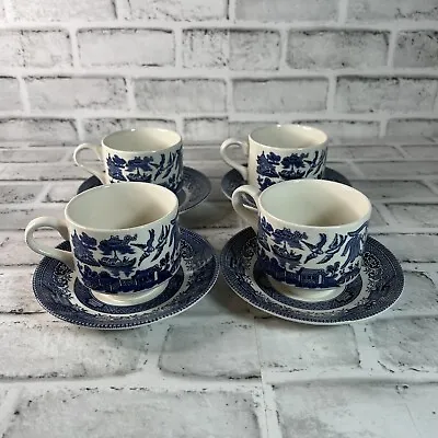 Buy Vintage Set Of 4 Blue Willow Tea Or Coffee Cups & Saucers, Churchill, England • 19£