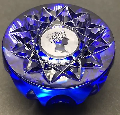 Buy Vintage Webb Corbett Crystal Cobalt Blue Queen England Etched Paperweight Glass • 37.86£