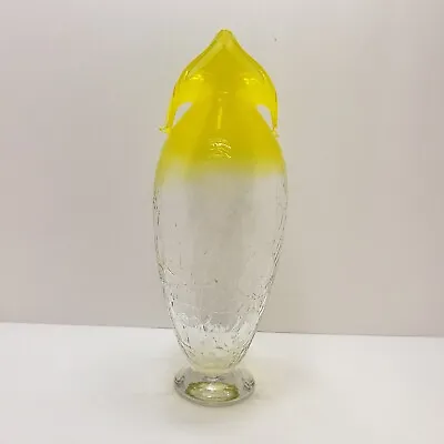 Buy VTG Hand Blown Crackle Art Glass Vase  Yellow To Clear 9 T Signed  Sawyer 97   • 67.24£
