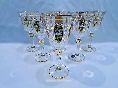 Buy Czech Bohemian Crystal Glass Handmade -  Wine Glass - 6 Pcs With Gold And Enamel • 161.22£