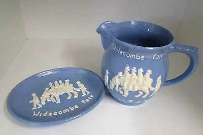 Buy Vintage Dartmouth Pottery Widecombe Fair Jug & Plate. Blue/White. • 7.99£