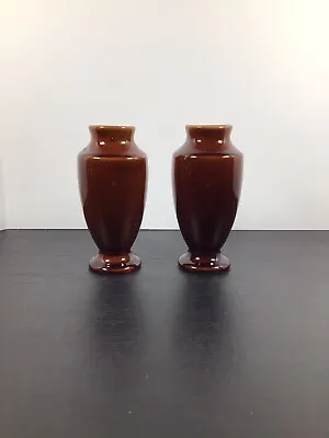 Buy Vintage Pair Brown Denmead Pottery Vases Made In England • 0.99£