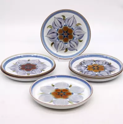 Buy DENBY / LANGLEY Chatsworth Plates Set Of 6 Side Plates 6.5  Orange Blue Flower • 4.99£