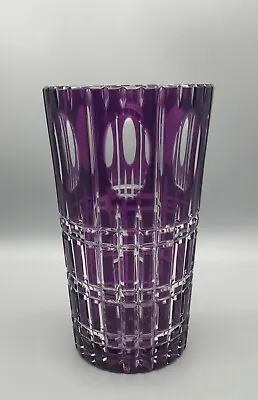 Buy Vintage Bohemian Dark Amethyst Purple Cut Ovals Rectangles To Clear Tall Vase • 226.80£