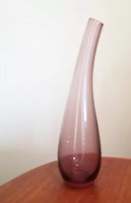 Buy Scandinavian Modern 9.75  Hand-Blown Curved Neck Vase Amethyst Lilac MCM Blenko • 17.07£