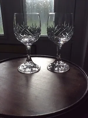 Buy Pair Of Cut Crystal Wine Glasses Rolled Edge To Rim 6 X 2.1/4 Iches • 25£