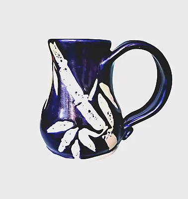 Buy Potbelly Coffee Mug Studio Pottery 16oz White Bamboo Drip Glaze Clay Cobalt Blue • 17.72£