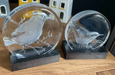Buy Pair Matts Jonasson Crystal Birds Sculptures Paperweights Signed • 20£