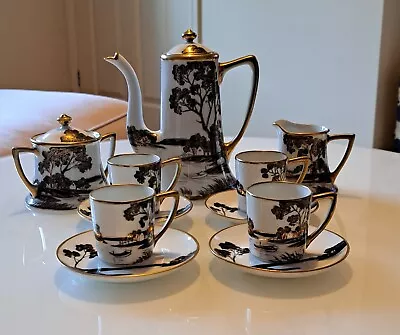 Buy Noritake Coffee Set. Stunning Scenic Black, White And Gold 4 Cup Set • 180£