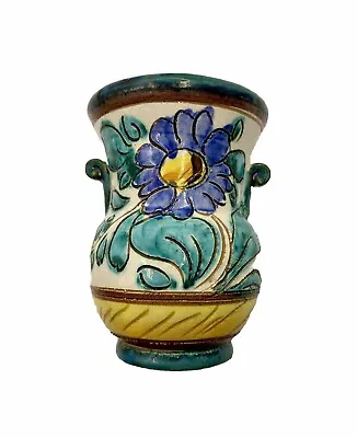 Buy Small Hand Painted, Faience Italian Pottery Vase, Signed Italy, 2 Scroll Handles • 16.12£