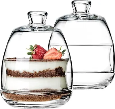 Buy CRYSTALIA Glass Dessert Bowl With Lids Set Of 2, Bonbon Jar Candy Sweet Sugar • 19.95£
