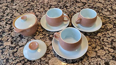Buy Denby  Langley Lucerne 3 X Tea Cup And Saucer, Covered Sugar, Spare Lid • 25£
