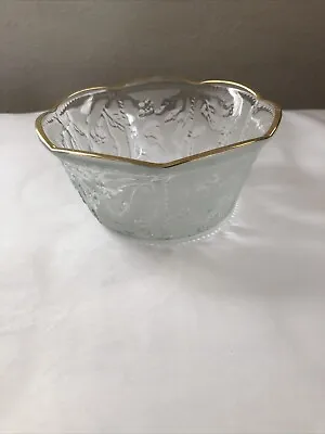 Buy Clear Frosted Floral Etched Gold Trim Scallop Edge 5.5” Glass Bowl • 5.78£