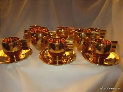Buy RARE VTG Carlton Ware Gold Color Tea Set 6/Cups Plates Sugar Cream Deco Moderne • 208.63£