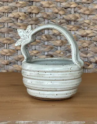 Buy Signed Studio Art Pottery Bowl With Handle And Leaf Speckled Glaze • 17.07£