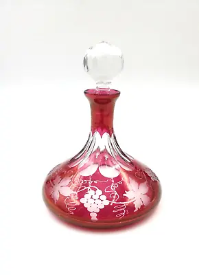 Buy Vintage Small Cranberry Glass Crystal Decanter With Grapevines Ships Decanter • 35£