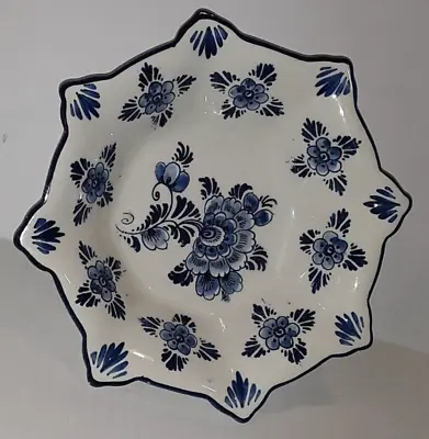 Buy Antique 1911 Delft 8 Sided Blue~White Floral 7  X 2  Bowl Hand Painted Holland • 14.38£
