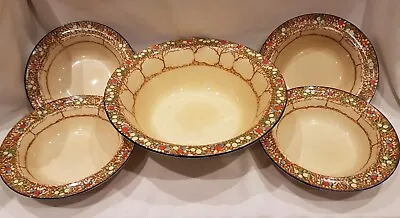 Buy Art Deco Bursley Ware Golden Apple Pattern Antique 1930s Dessert Bowls Set Of 5 • 25£