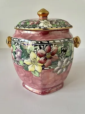 Buy Maling Ware  C 1930 Vintage Pink Lustre Clematis Biscuit Barrel Cookie Jar • 15£