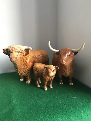 Buy Beswick Highland Cattle Family Bull (Restored Left Horn), Cow & A Calf			 • 100£