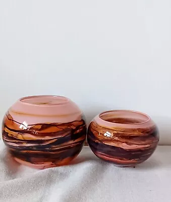 Buy Pair Of Signed British Art Glass Bowls L Beech • 89£