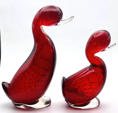 Buy Whitefriars Glass Large Intermediate Ruby Red Controlled Bubbles Duck • 150£