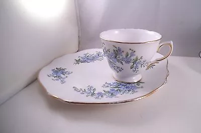 Buy Vintage Royal Vale Bone China Snack Tray & Cup Blue Flowers • 15.17£