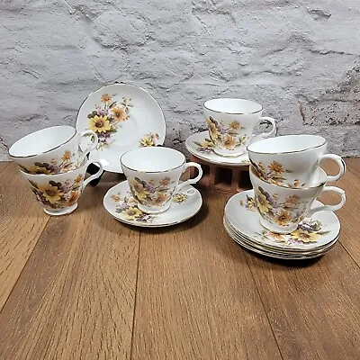 Buy X6 Crown Trent English Bone China Staffordshire Sunflower Tea Cup And Saucer Set • 24.99£