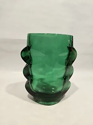 Buy Vintage Sklo Union Glass Lobed Vase Rosice Czech 1970s Pattern 1272 Green Mid • 6.50£