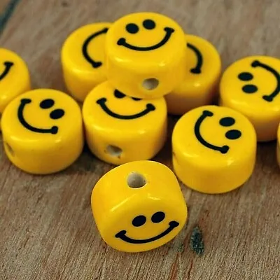Buy Beads, Emoji Smile Faces,  Clay Polymer , Jewellery Making Pk 10 G18 • 3.99£