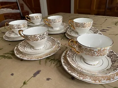 Buy 6 'Jane Ridge' Bone China Burslem Tea Cups, Saucers & Side Plates (A444) • 50£