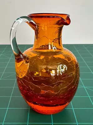 Buy Vintage Orange Crackle Glass Pitcher With Clear Handle 4 1/4” Tall  X 3” Wide • 14.43£