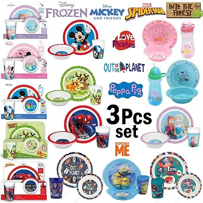 Buy Kids Childrens Licensed 3Pcs Lunch Breakfast Dinner Set Plate Bowl Cup 9+Month • 10.99£