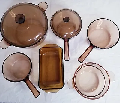 Buy Vintage Corning Pyrex Amber Vision Ware Lids Pots Rangetop Cookware 8 Pieces  • 96.42£