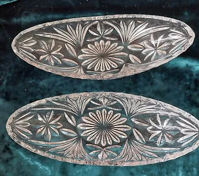 Buy Vintage Pair Cut Glass Lead Crystal Oval Boat Shaped Bowls • 7£