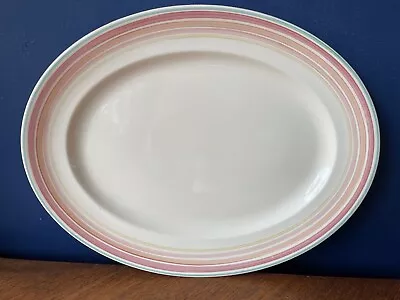 Buy Vintage Retro Large Pastel Stripe Oval Serving Platter Grays Pottery • 15£