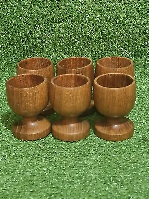 Buy Vintage Genuine Teak 1970's Wooden Egg Cups Set Brown X 6 Excellent Condition • 12.99£