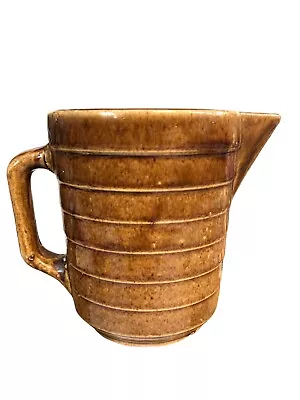 Buy Antique Western Monmouth Stoneware Ribbed Pitcher Brown Glaze USA Farmhouse 5” • 11.53£