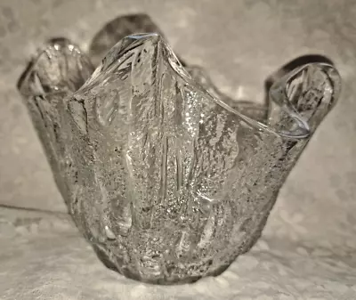 Buy Bagley Solid Glass Handkerchief Textured Moulded, Irregular Edge Bowl 1960s • 16£