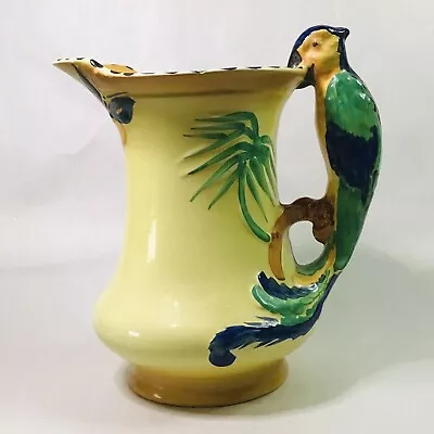 Buy Vintage Burleigh Ware Art Deco Yellow Blue Parrot Handle Jug / Pitcher / Vase • 44£