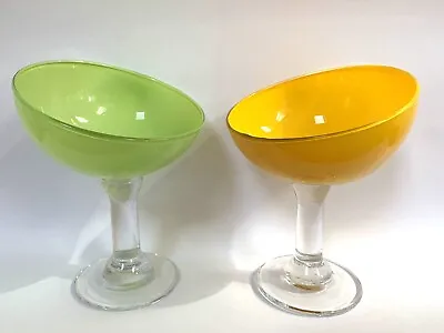 Buy 2 X Vintage Handblown Glass Asymmetrical Dessert Ice Cream Bowls Retro 15cm • 15£