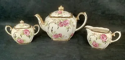 Buy Vintage Sadler Pink Roses Full Size Cube Teapot, Sugar & Cream Jug ~ Pottery • 299.99£