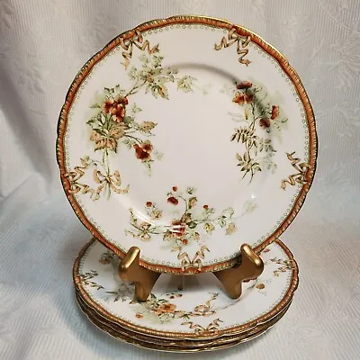 Buy Antique 1891-1902 Doulton Burslem - C7884 - 4 Plates 7 3/4  -Floral With Ribbons • 55.95£
