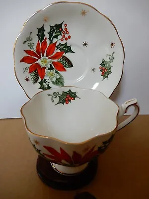 Buy Princess Anne  Noel  Fine Bone China Footed Tea Cup/Saucer Poinsettia Pattern • 17.26£