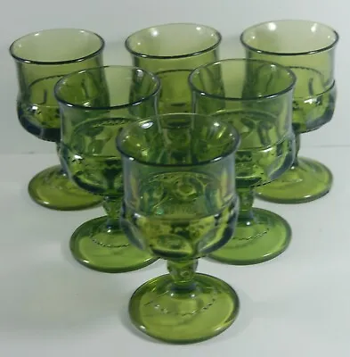 Buy Six Vintage Indiana Glass King's Crown Avocado Green Claret Wine Glasses • 18.97£